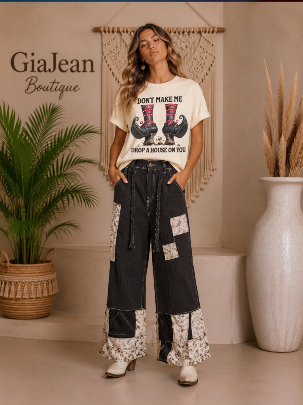 🎉 POL “ Finland 3 “ POL Pants in Denim with Patchwork & Embroidery Detail 94